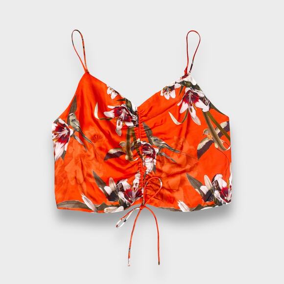 All Saints Top Womens 2 Orange Alexia Dorada Silk Blend Cami Flame Orange Floral - Picture 4 of 16
